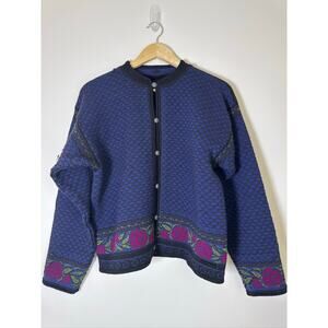 Dale of Norway Casual Dale Rose Floral Knit Cardigan Sweater - Medium